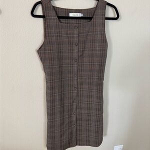 Y2K Plaid Mini Dress XL Button Front Tie Back Dark Academia